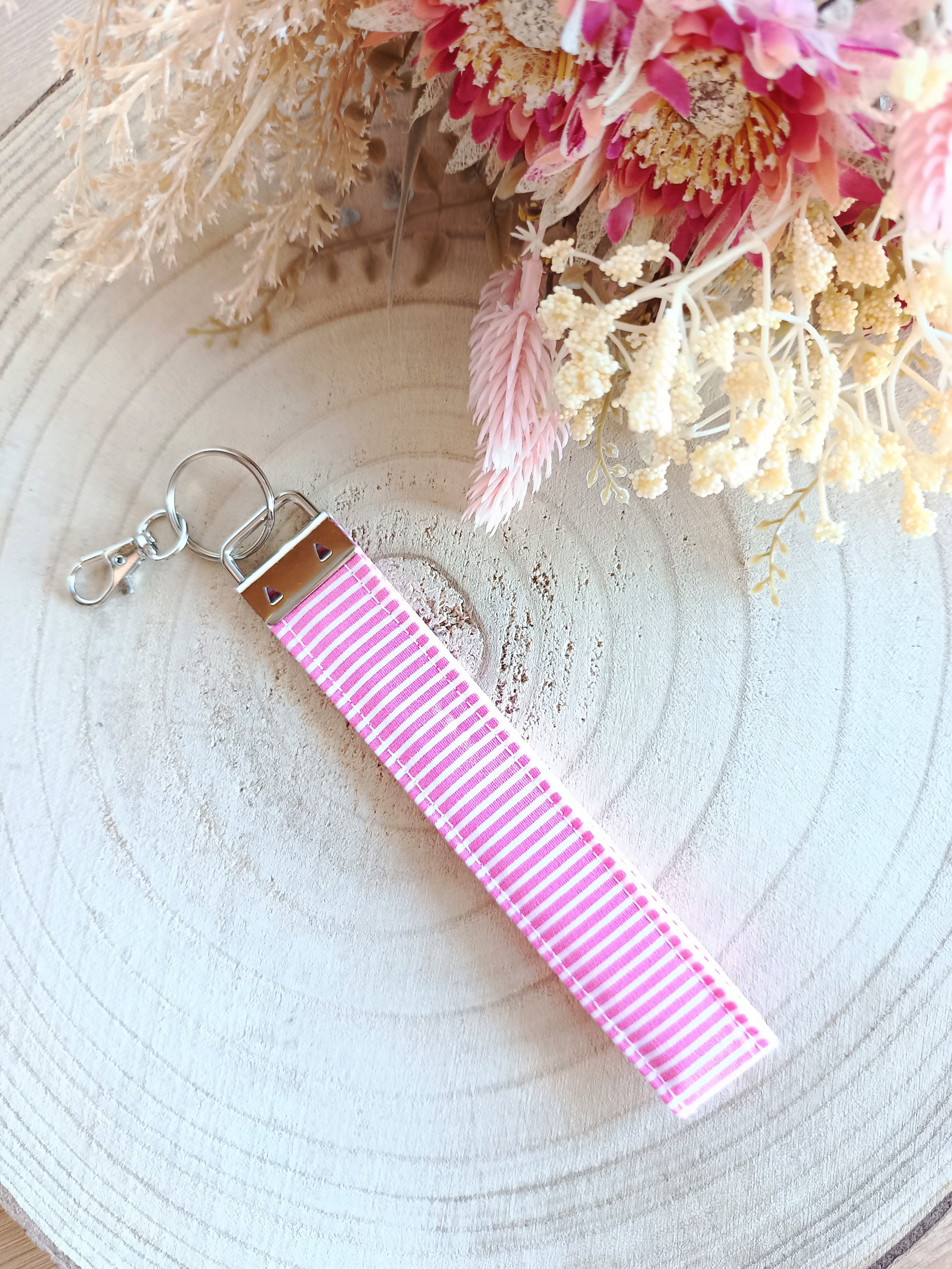 Porte Clefs - Rayé Rose